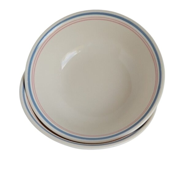 Corelle Colonial Blue Bowls 6.25" set of 2 double pink stripes USA vintage 1980s - Picture 2 of 9